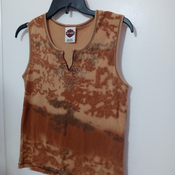 Harley-davidson Sleeveless Tie Dye V Neck Shimmer Front Lima Ohio Tank Top - Picture 3 of 6